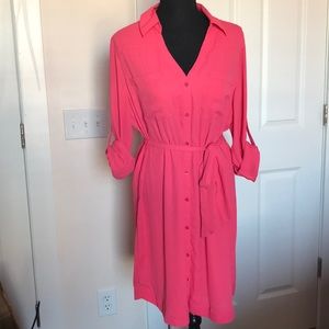 Lined Express button down dress in pink coral